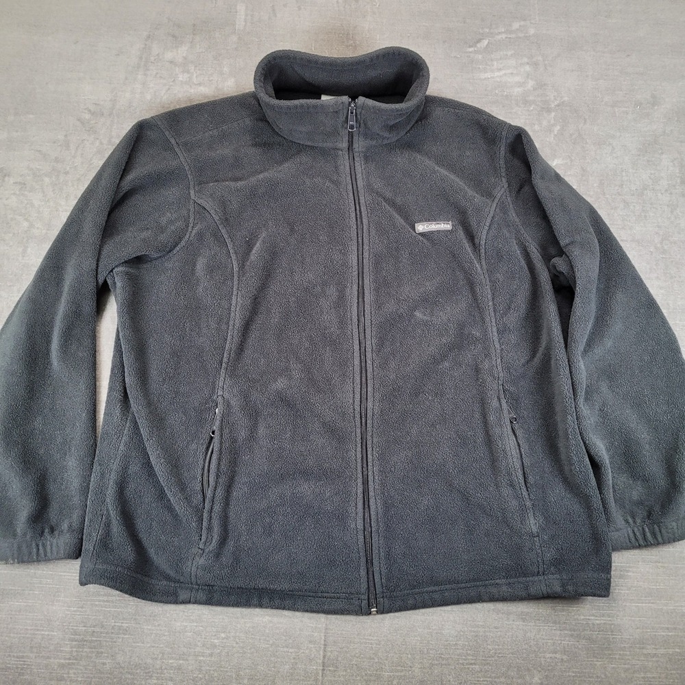 Columbia Womens 3X Gray Fleece Full Zip Jacket Mock Neck Outdoor